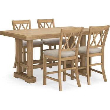 HAVONPLANE COUNTER HEIGHT DINING TABLE AND 4 BAR STOOLS