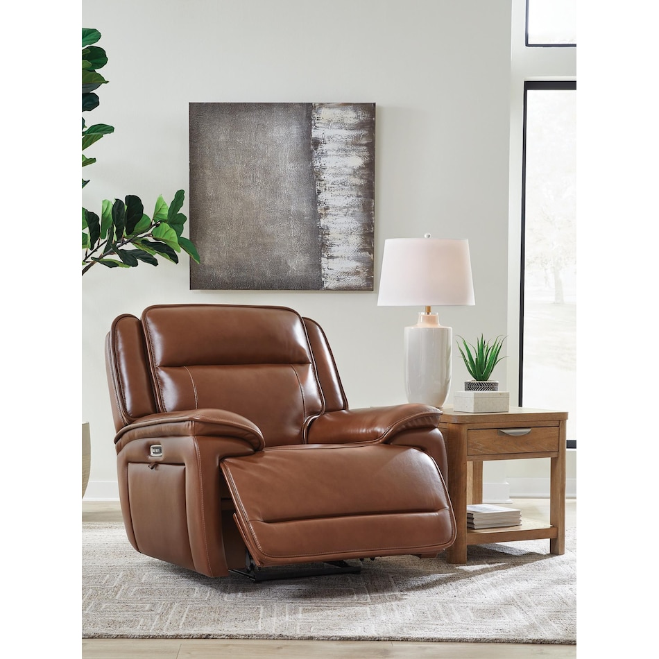 healy pier chocolate power leather recliner   