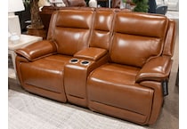 healy pier chocolate power leather reclining console loveseat   