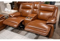 healy pier chocolate power leather reclining console loveseat   