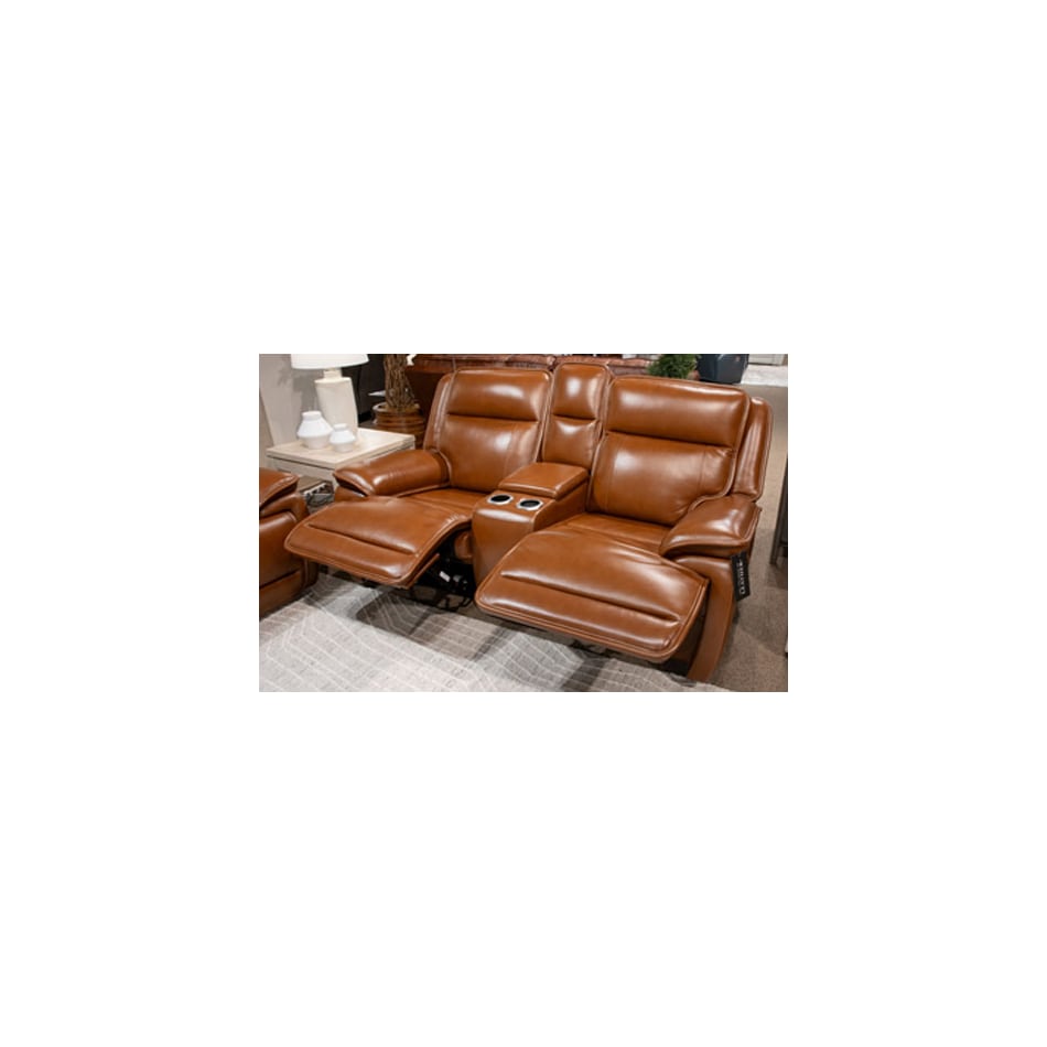 healy pier chocolate power leather reclining console loveseat   