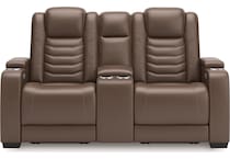 high impact tobacco power leather reclining console loveseat   