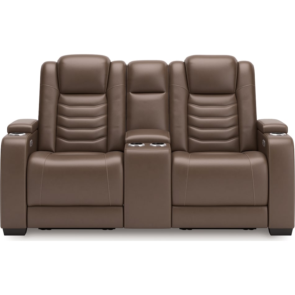 high impact tobacco power leather reclining console loveseat   