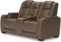 high impact tobacco power leather reclining console loveseat   