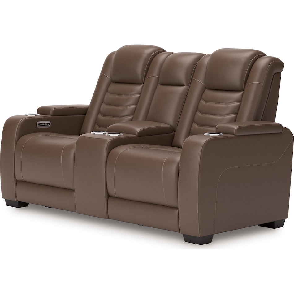 high impact tobacco power leather reclining console loveseat   