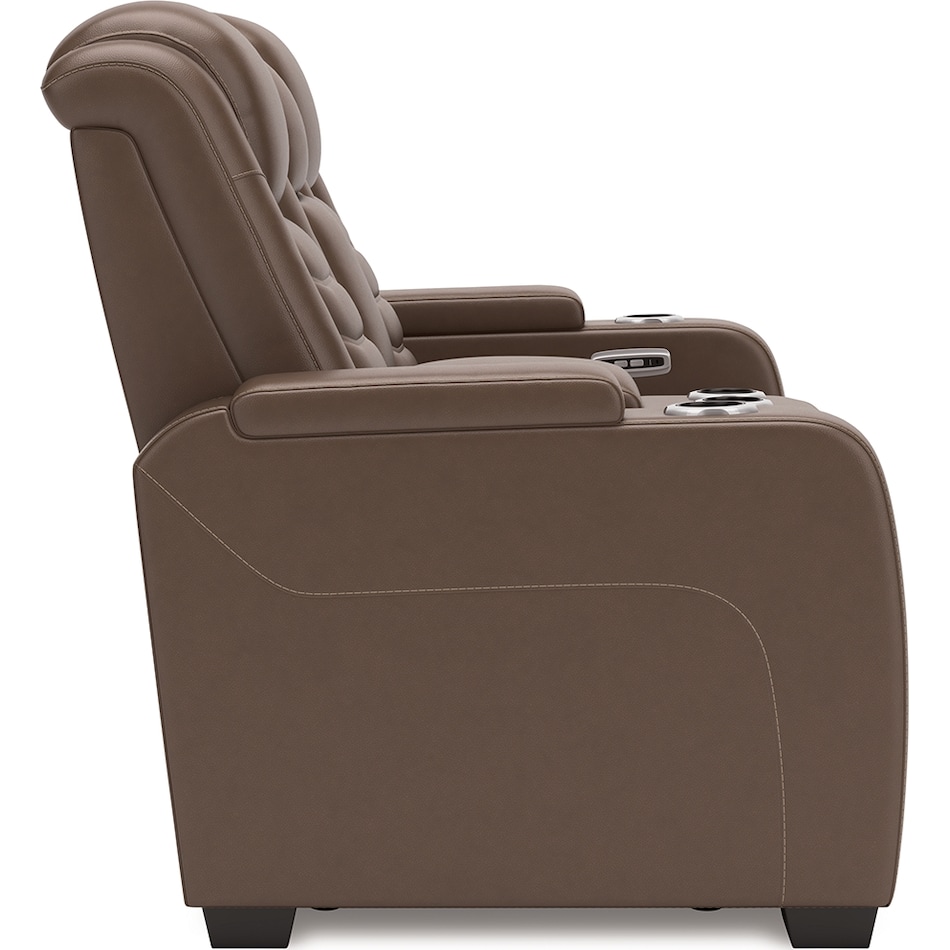 high impact tobacco power leather reclining console loveseat   