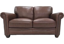 hobson caramel chocolate leather loveseat   