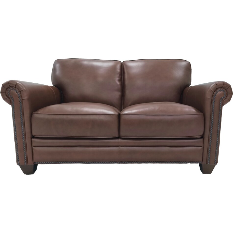 hobson caramel chocolate leather loveseat   