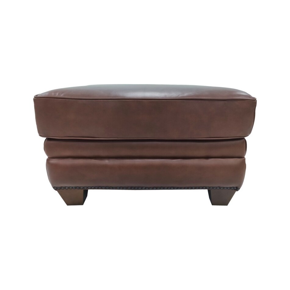 hobson caramel chocolate leather ottoman   