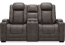 hyllmont grey power reclining console loveseat   