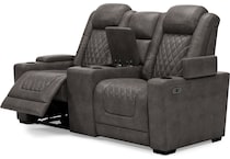 hyllmont grey power reclining console loveseat   