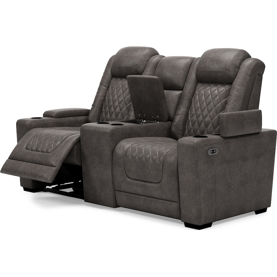 hyllmont grey power reclining console loveseat   