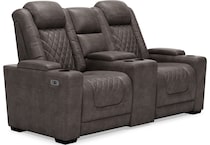 hyllmont grey power reclining console loveseat   