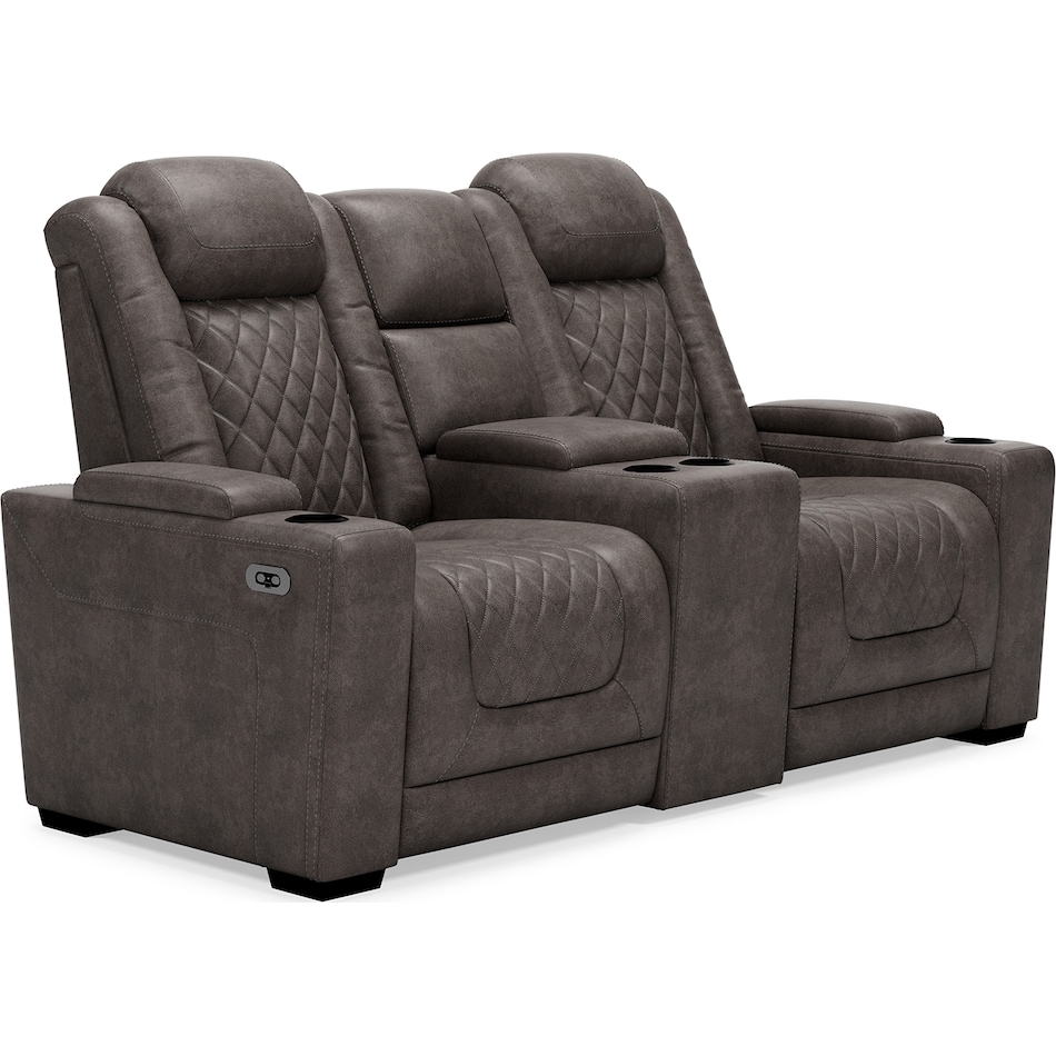 hyllmont grey power reclining console loveseat   