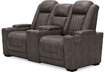 hyllmont grey power reclining console loveseat   