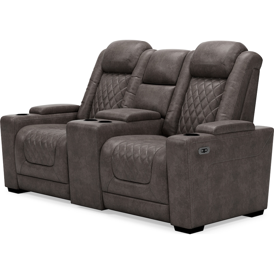 hyllmont grey power reclining console loveseat   