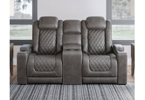 hyllmont grey power reclining console loveseat   