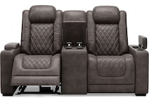 hyllmont grey power reclining console loveseat   