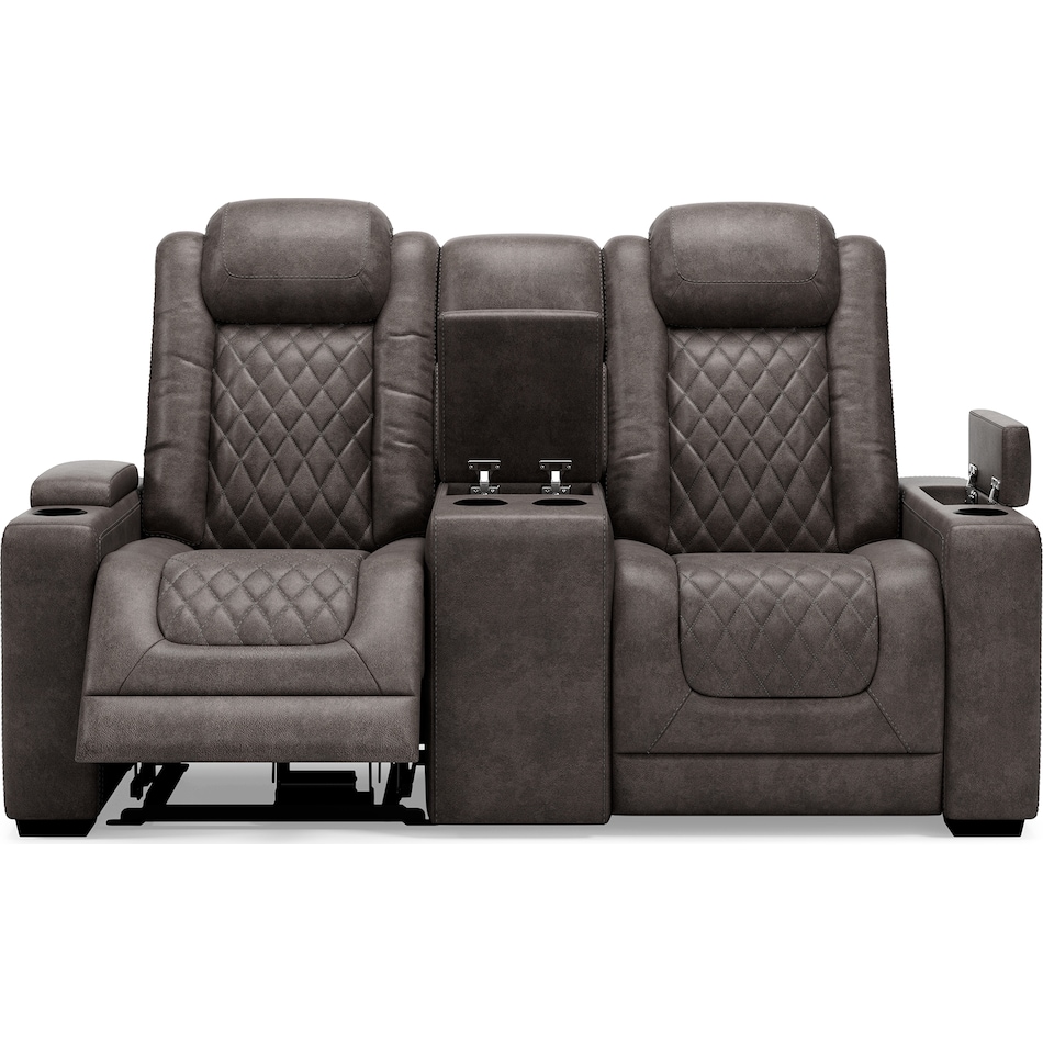 hyllmont grey power reclining console loveseat   