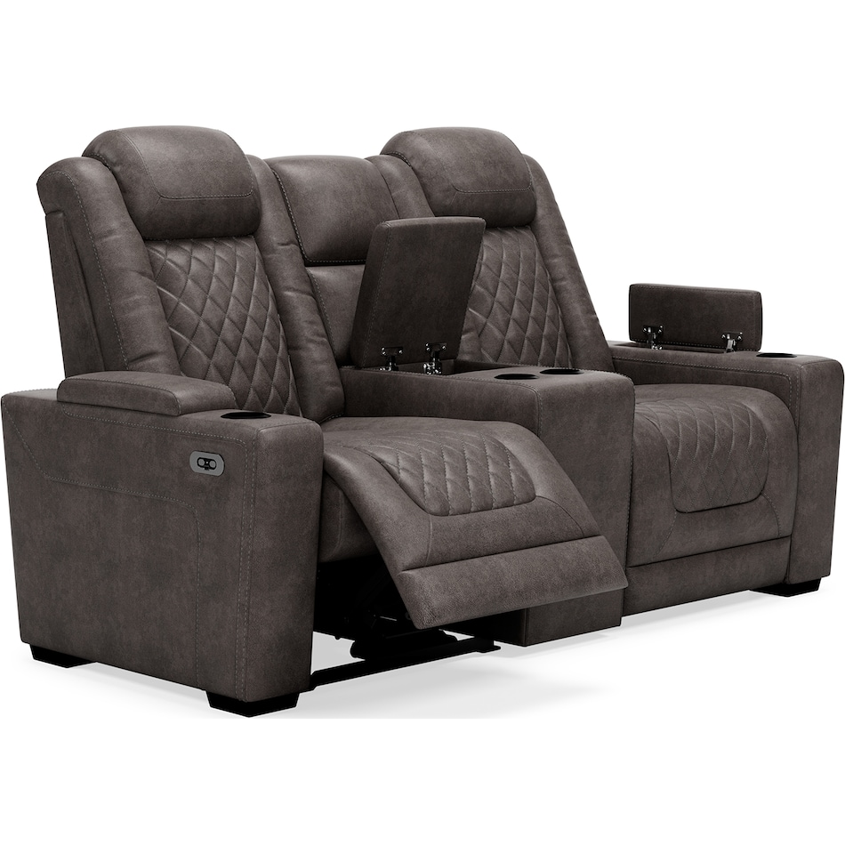 hyllmont grey power reclining console loveseat   