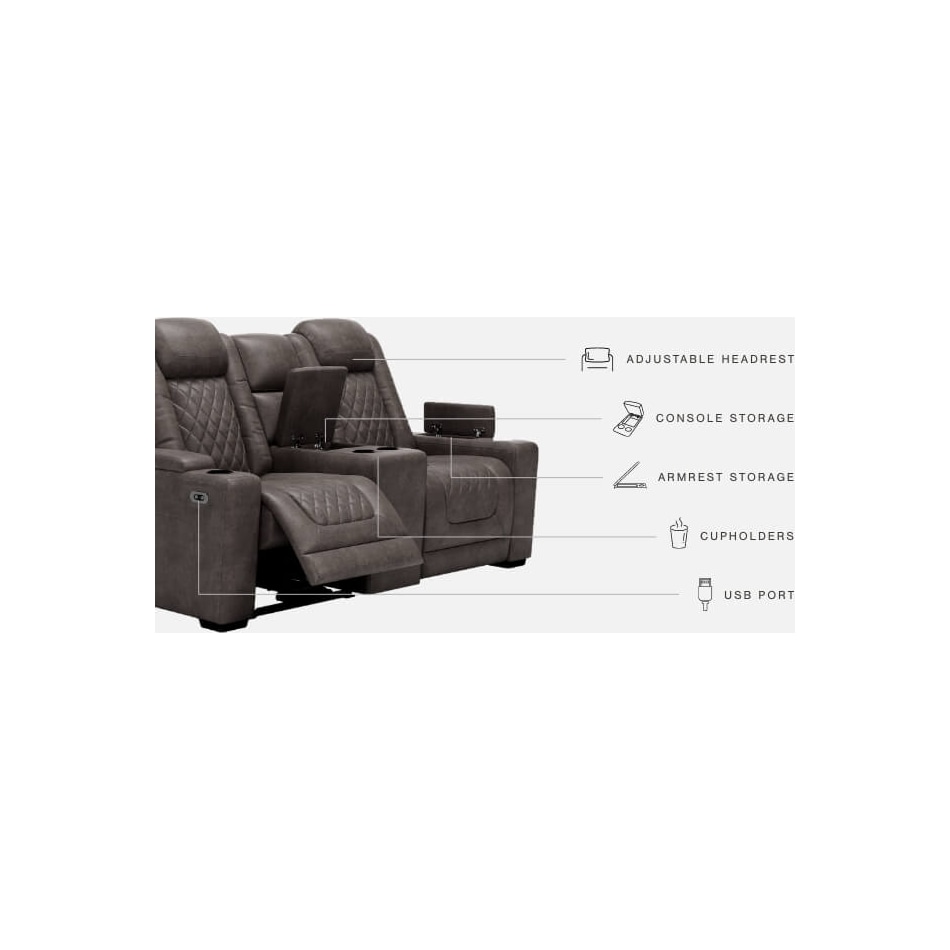 hyllmont grey power reclining console loveseat   