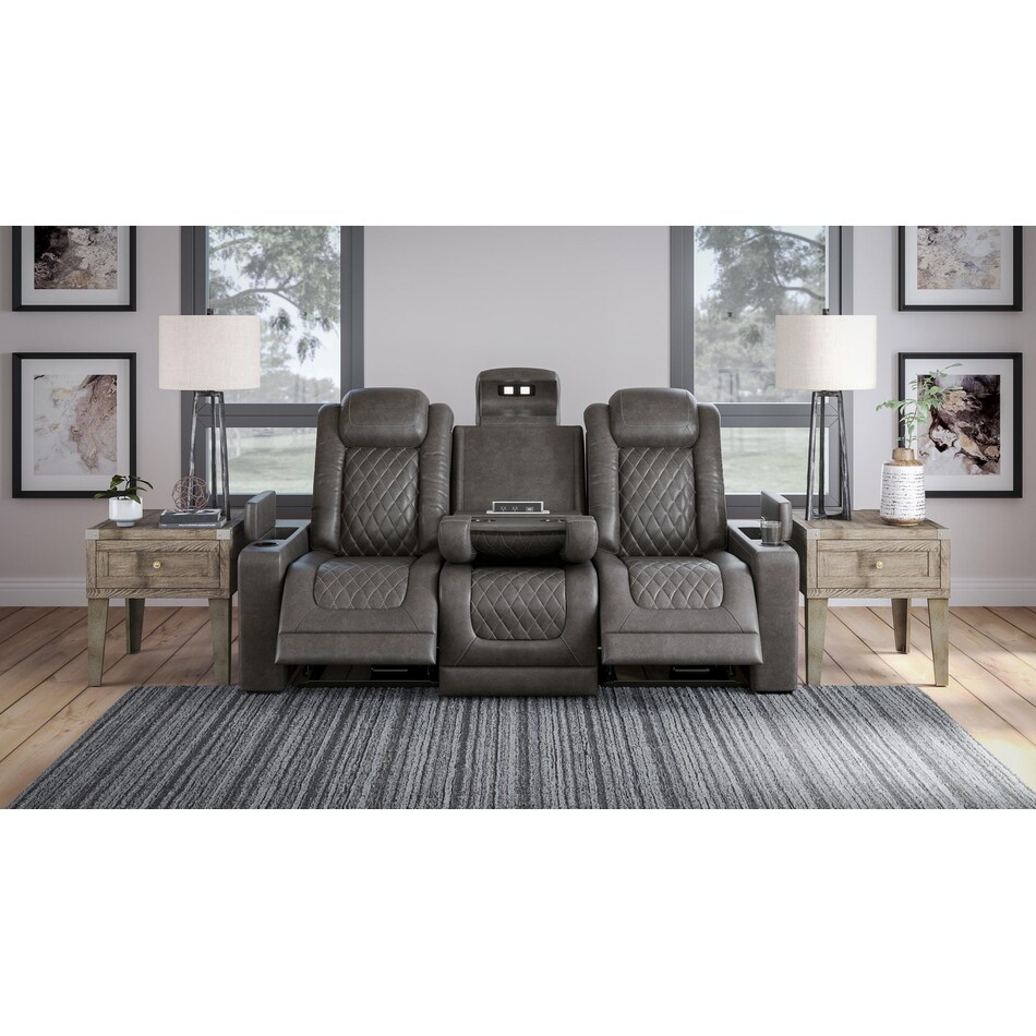 hyllmont grey power reclining sofa   