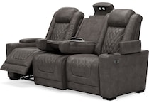 hyllmont grey power reclining sofa   