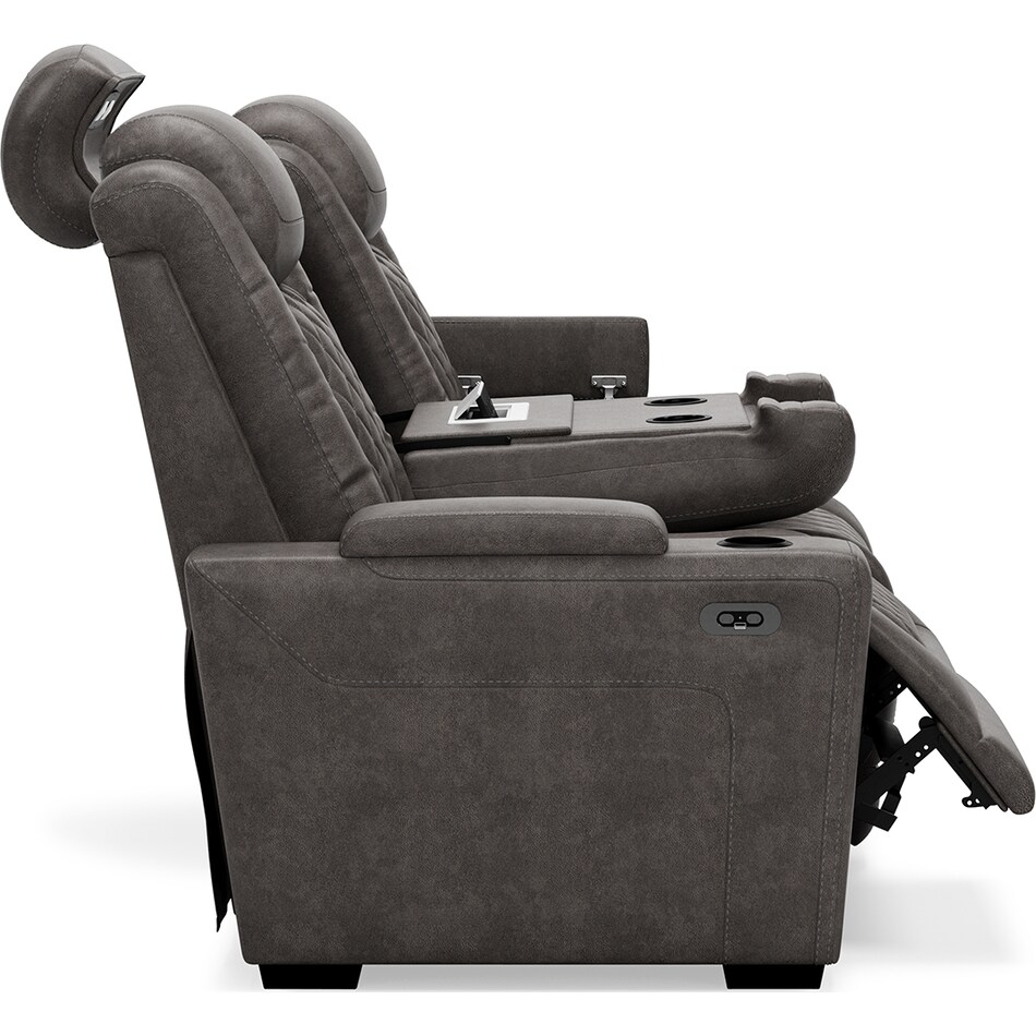 hyllmont grey power reclining sofa   