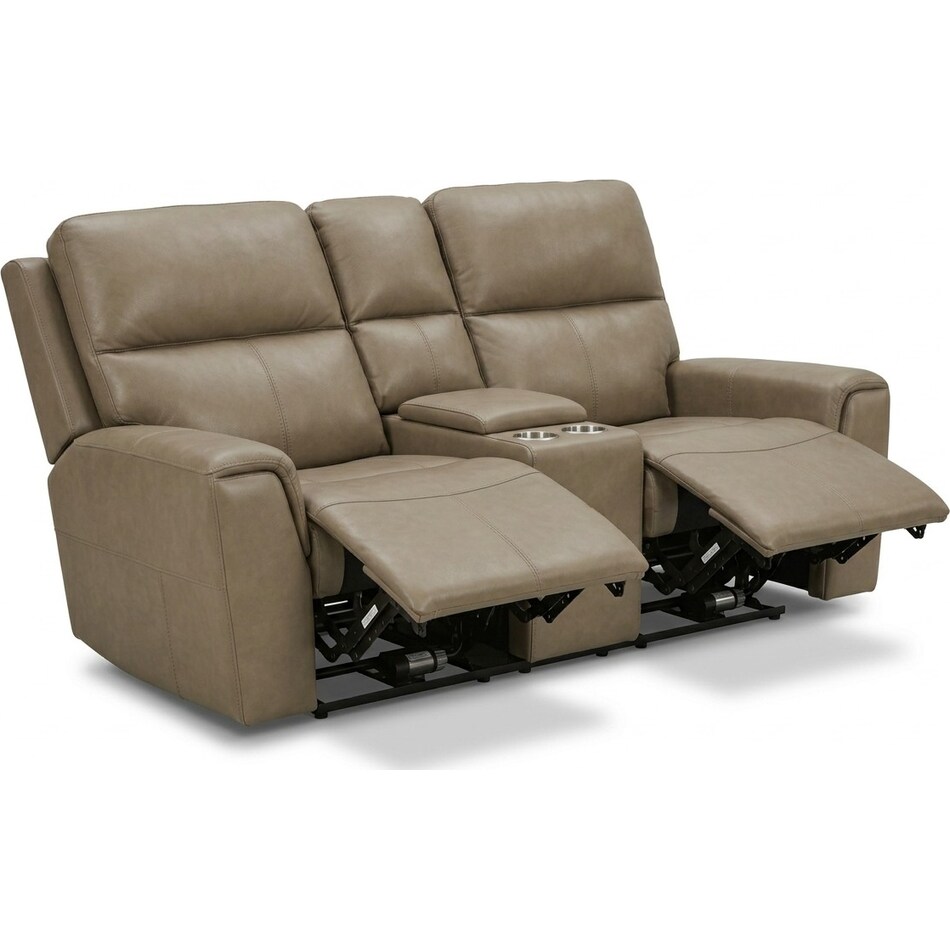 jaxson mid sahara brown power leather reclining console loveseat   