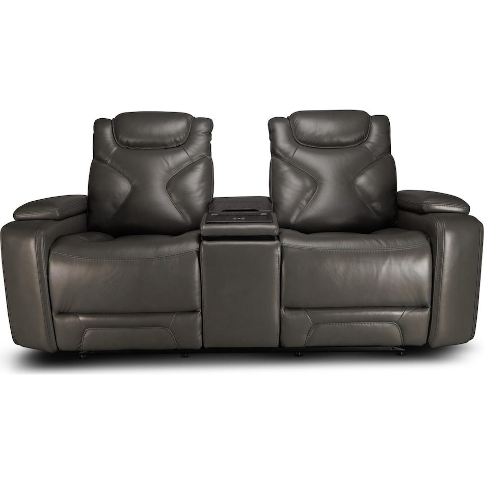 jet set baja grey power leather reclining console loveseat   