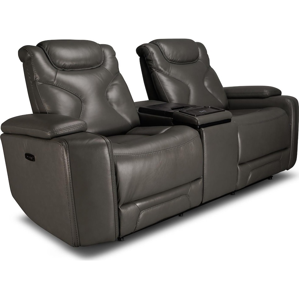 jet set baja grey power leather reclining console loveseat   