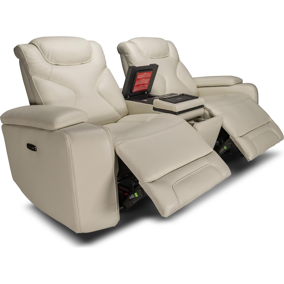 jet set baja white power leather reclining console loveseat   