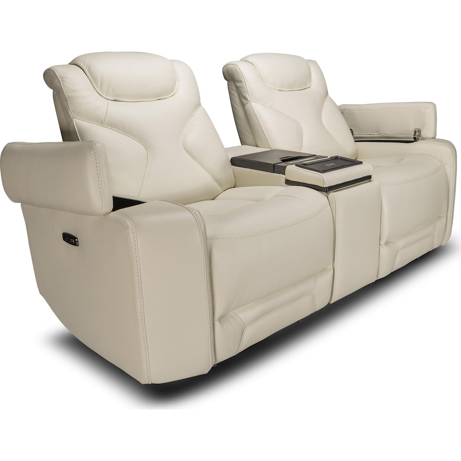 jet set baja white power leather reclining console loveseat   