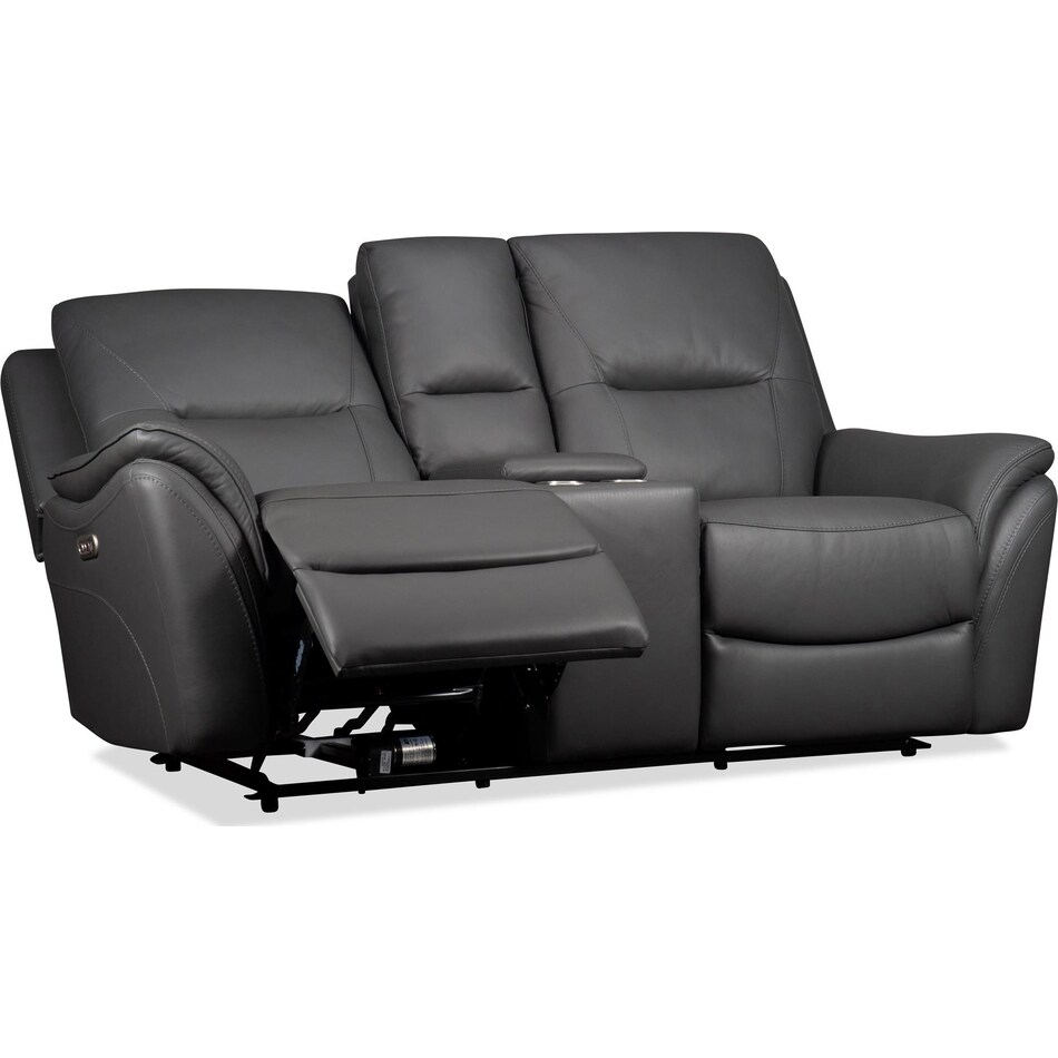 joanne grey power leather reclining console loveseat   