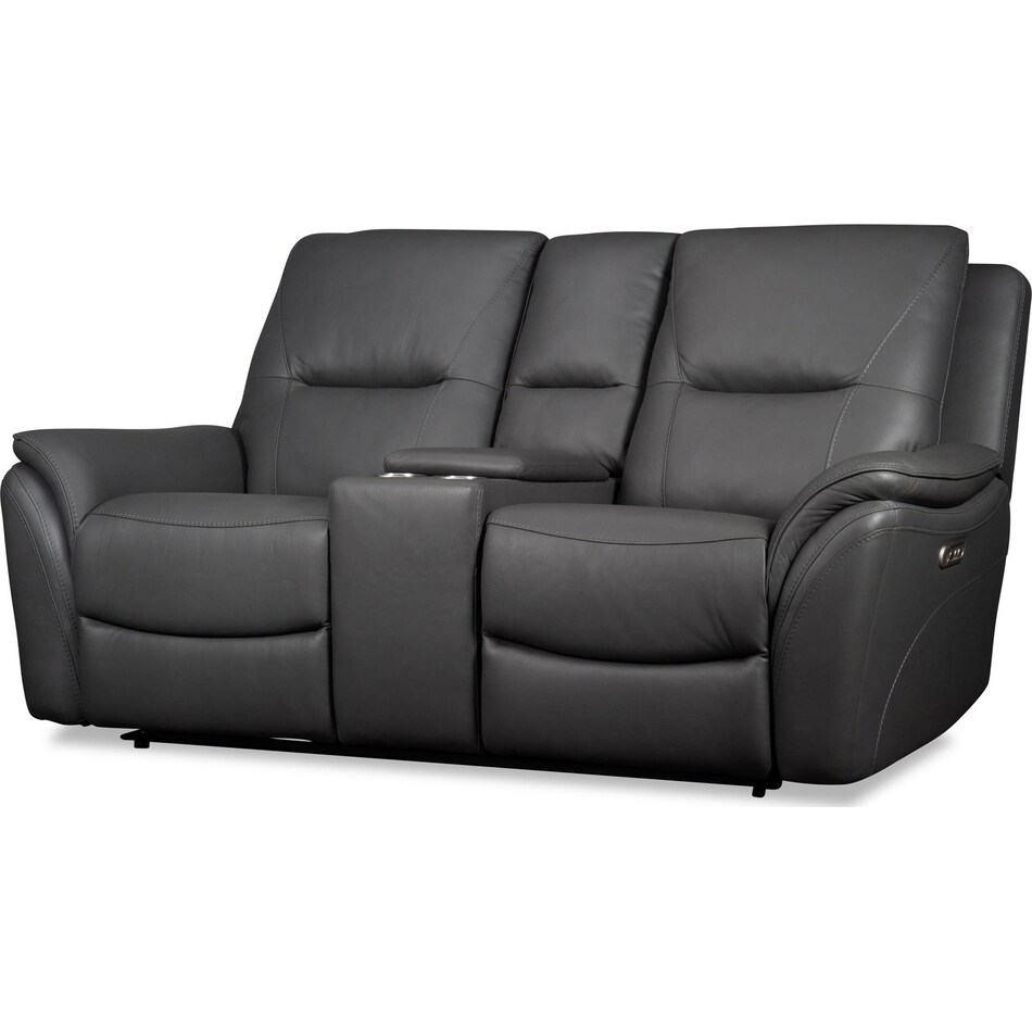 joanne grey power leather reclining console loveseat   