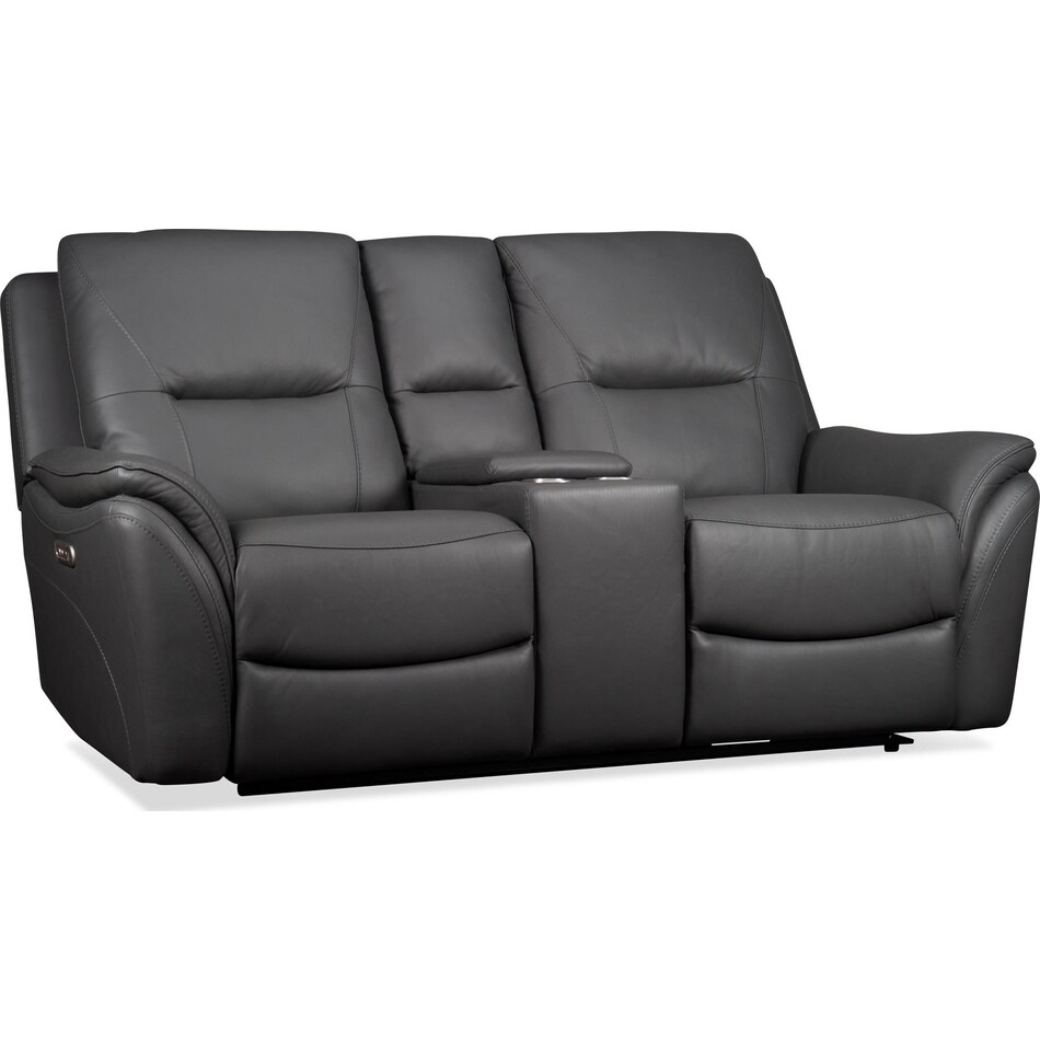 joanne grey power leather reclining console loveseat   