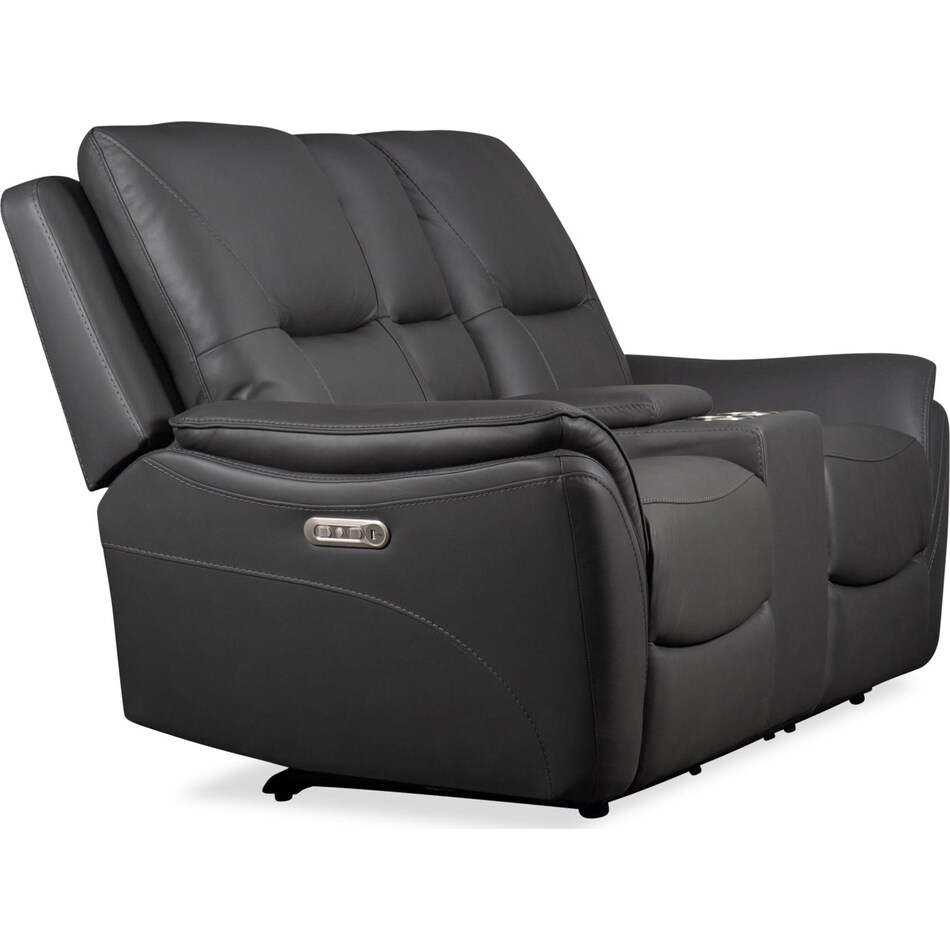 joanne grey power leather reclining console loveseat   