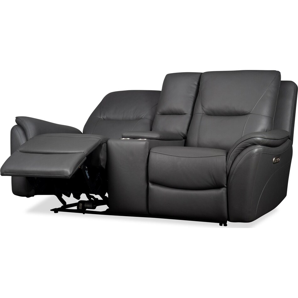 joanne grey power leather reclining console loveseat   
