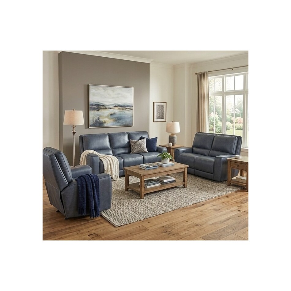 jovan blue leathe rpower recliner   