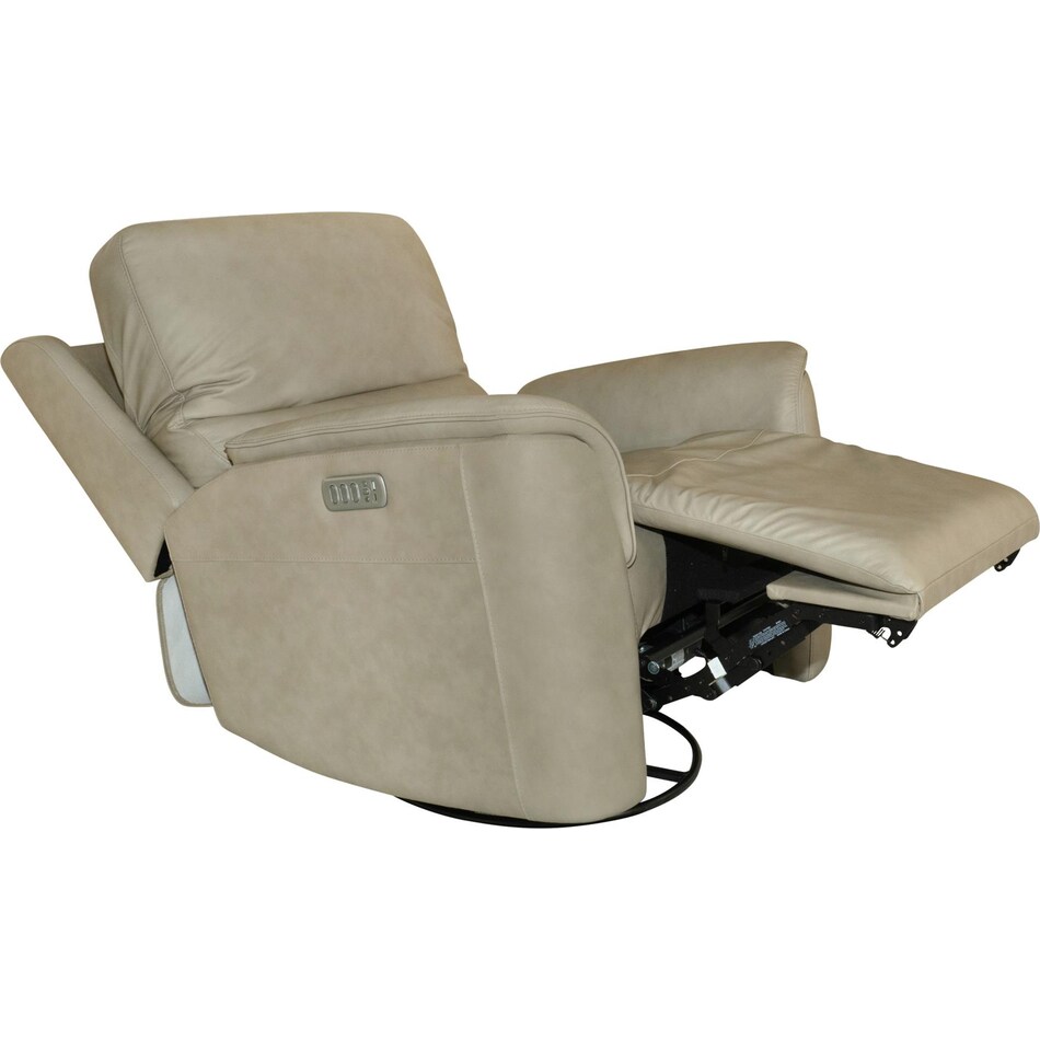 keanu swivel beige power leather recliner   