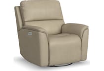 keanu swivel beige power leather recliner   