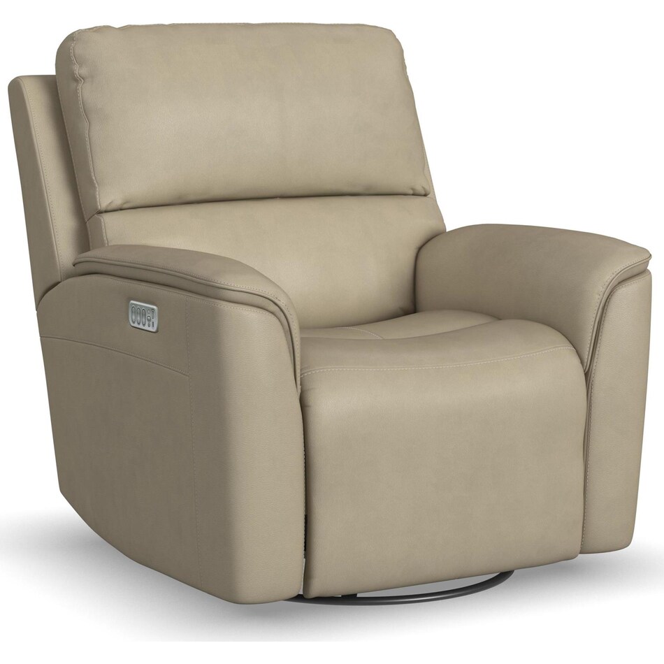 keanu swivel beige power leather recliner   