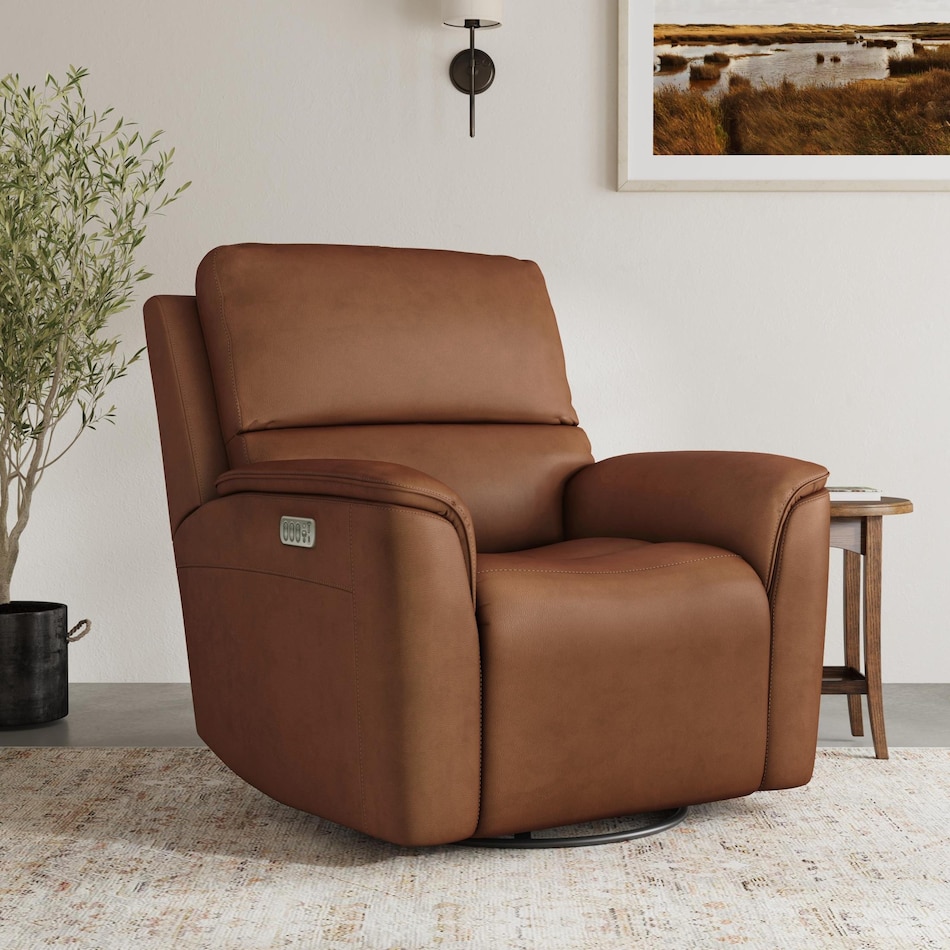 keanu swivel brown power leather recliner   