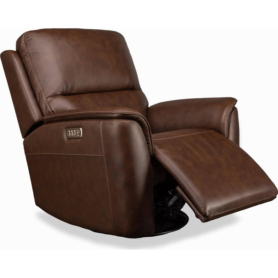 keanu swivel burnt umber power leather recliner   