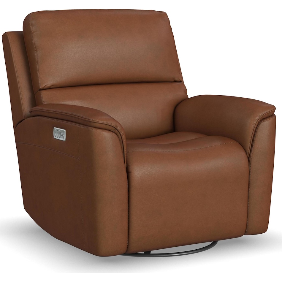 keanu swivel caramel power leather recliner   