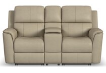 keanu beige power leather reclining console loveseat   