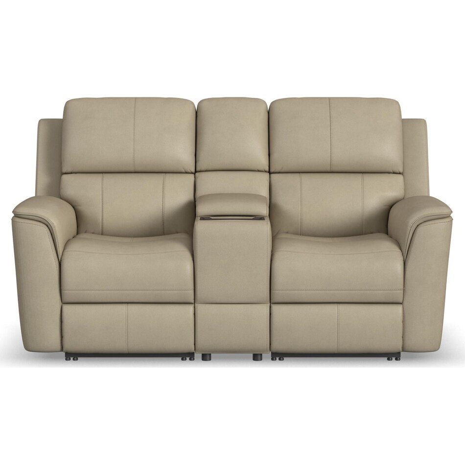 keanu beige power leather reclining console loveseat   