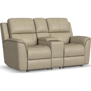 KEANU ZERO GRAVITY LEATHER POWER RECLINING CONSOLE LOVESEAT BY FLEXSTEEL