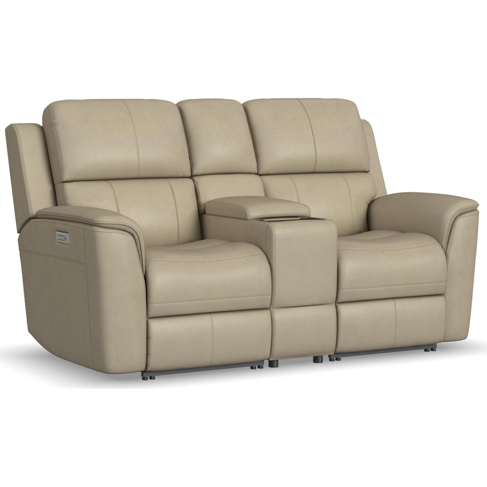 keanu beige power leather reclining console loveseat   