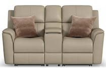 keanu beige power leather reclining console loveseat   